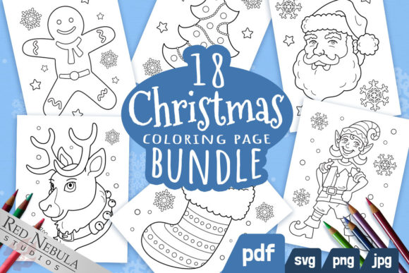 Christmas Coloring Pages Amp Bundle: 18 Graphics