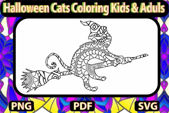 Halloween Cats Coloring Kids Adult Graphics