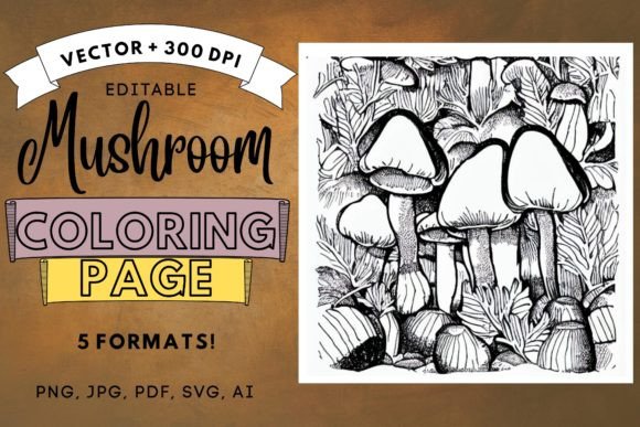KDP Mushroom Woodland Coloring Page 8.5i: Graphics & Coloring Pages Amp