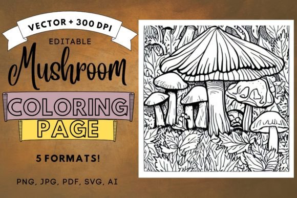Mushrooms in the Forest Coloring Page AI
